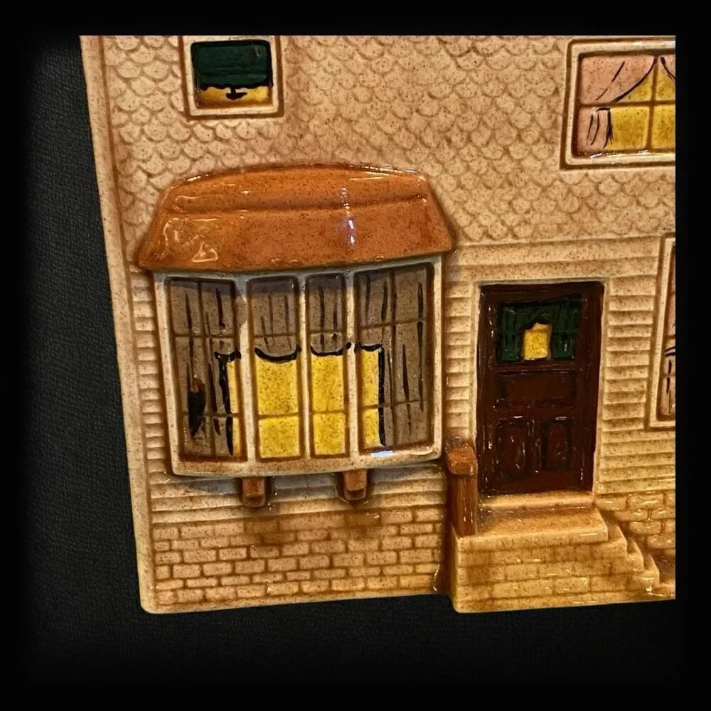 VTG VICTORIAN HOUSE COOKIE JAR 2 STORY SAN FRANCISCO STYLE CERAMIC BROWN 8”
